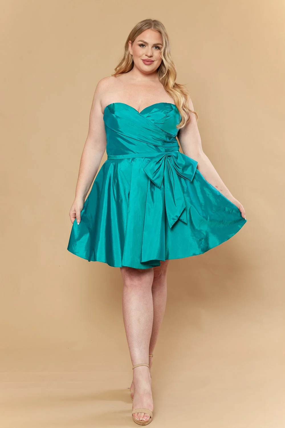 Poly USA W1214 - Bow Detail Strapless Flared Dress - Image 8