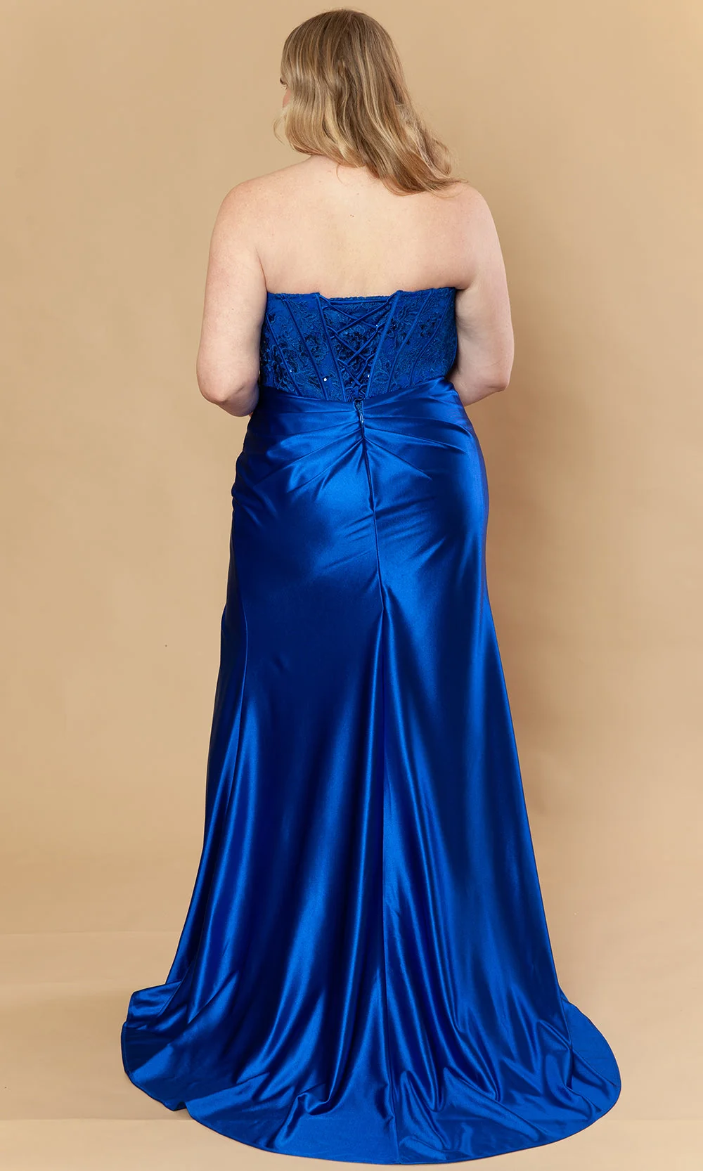 Poly USA W1222 - Straight Neckline Embroidered Satin Gown - Image 11