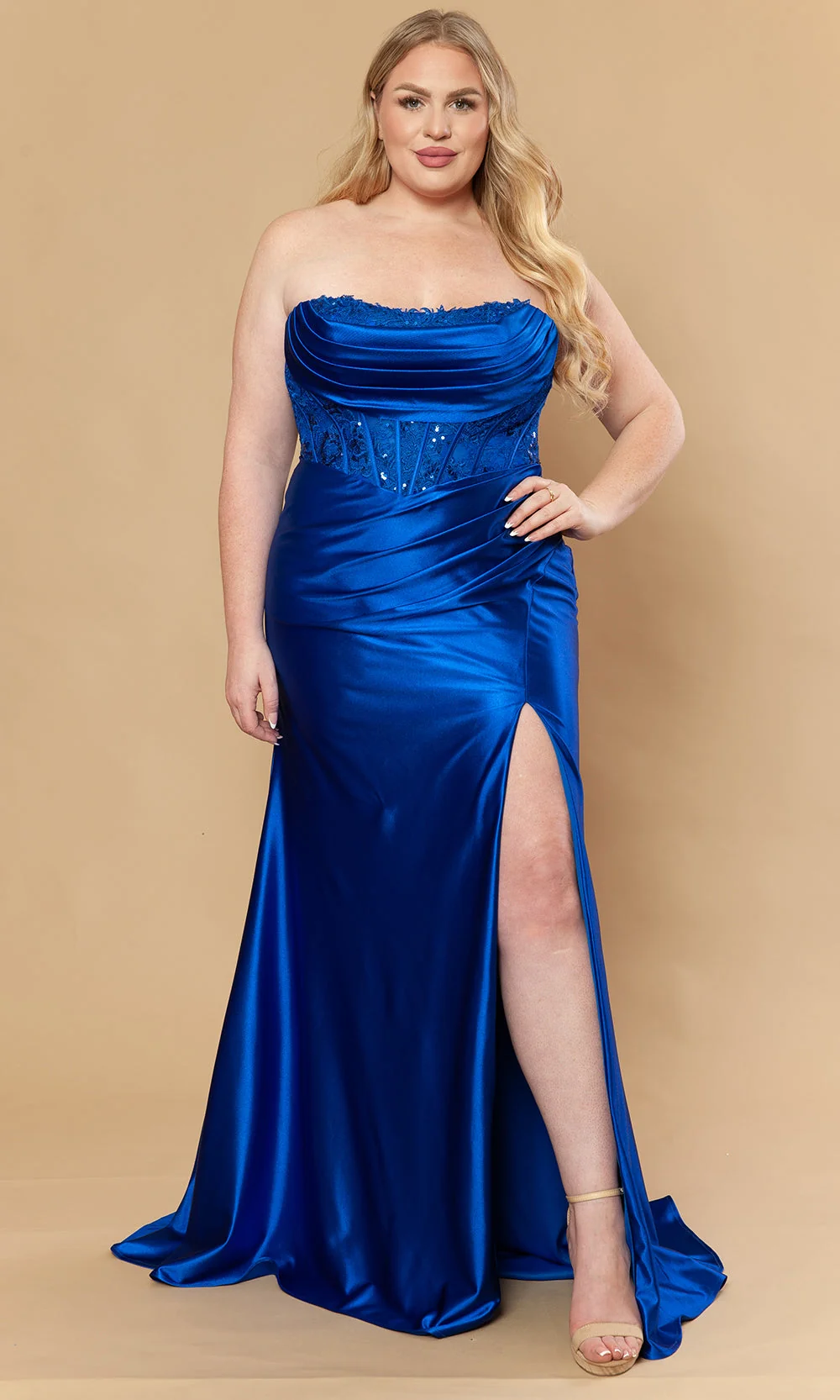 Poly USA W1222 - Straight Neckline Embroidered Satin Gown - Image 13
