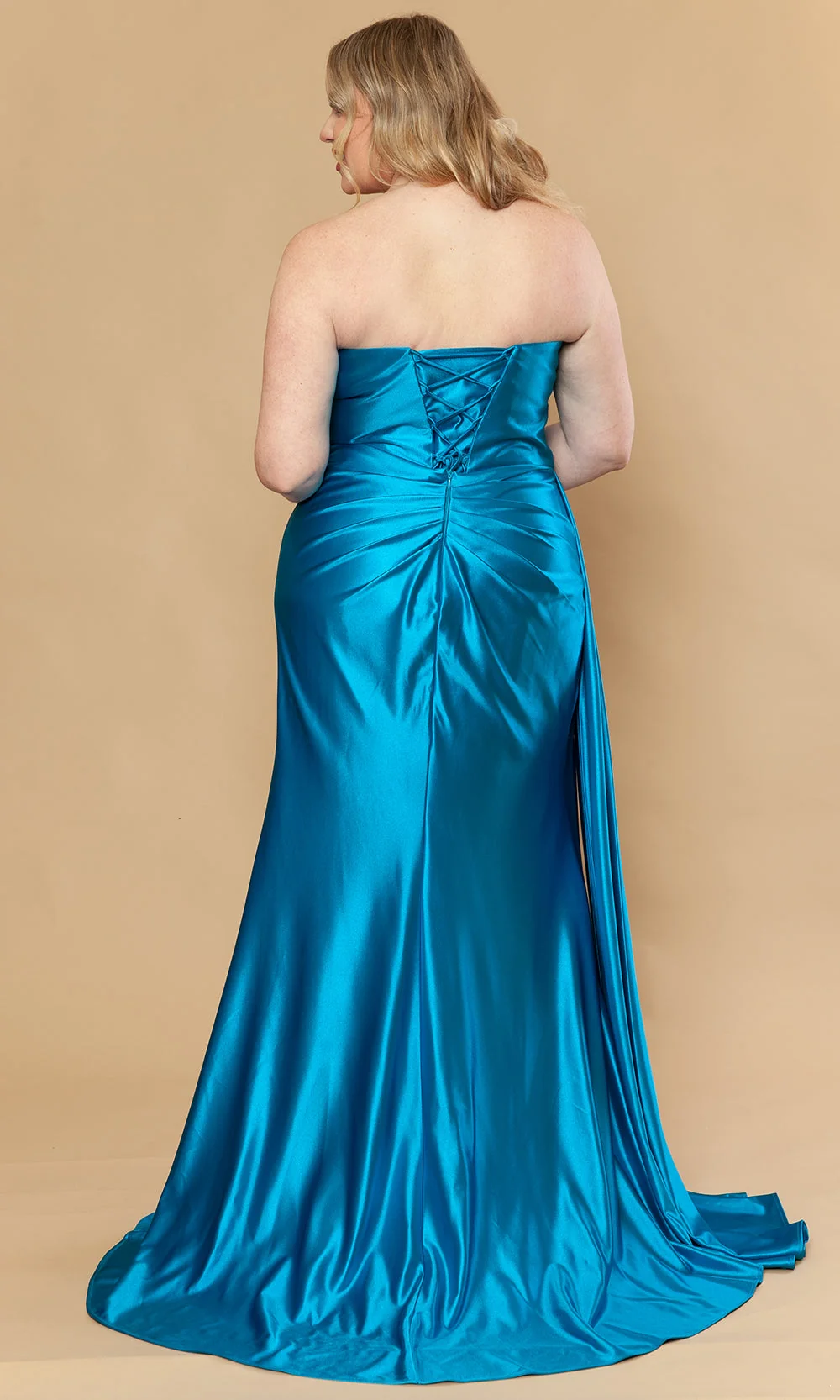 Poly USA W1248 - Strapless Side Drape Fitted Gown - Image 2
