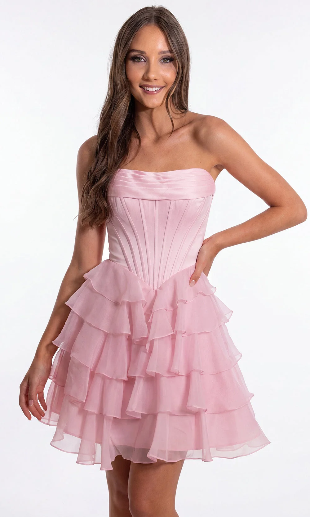 Portia and Scarlett PS26749 - Corset Bodice A-Line Dress with Ruffles
