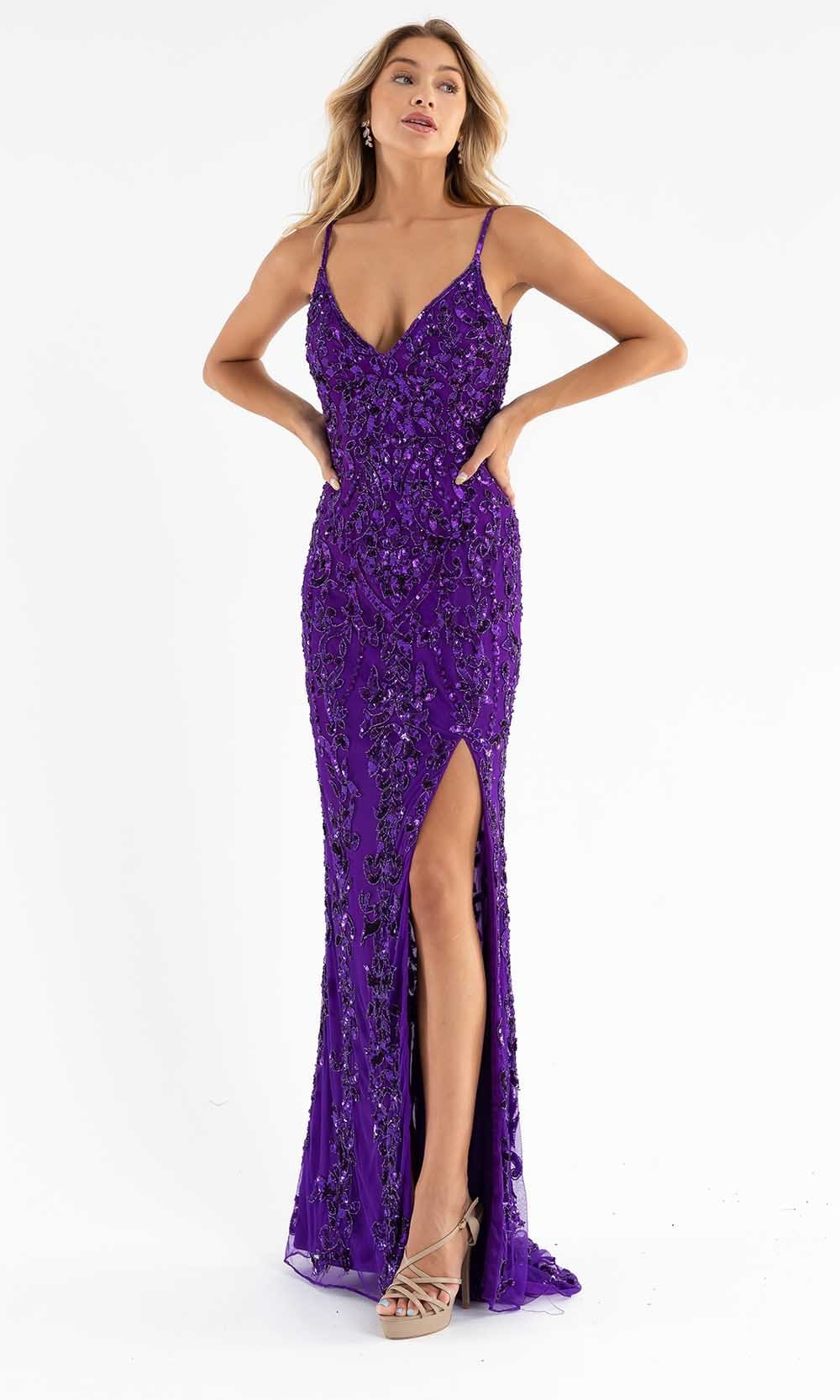 Primavera Couture 3749 - Sequin V-Neck Open Back Gown - Image 10