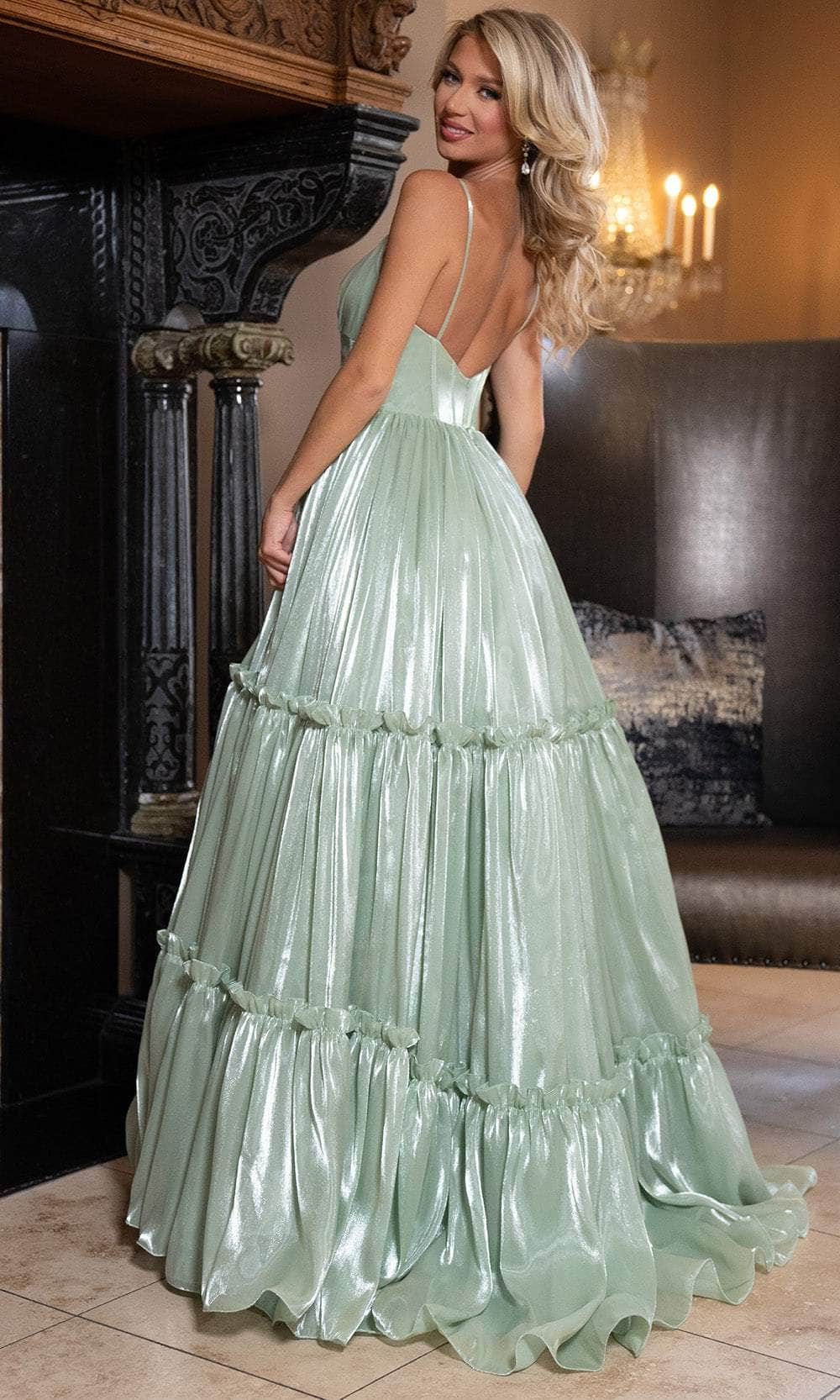 Rachel Allan 70748 - V-Neck Organza Ballgown with Corset Waist - Image 12