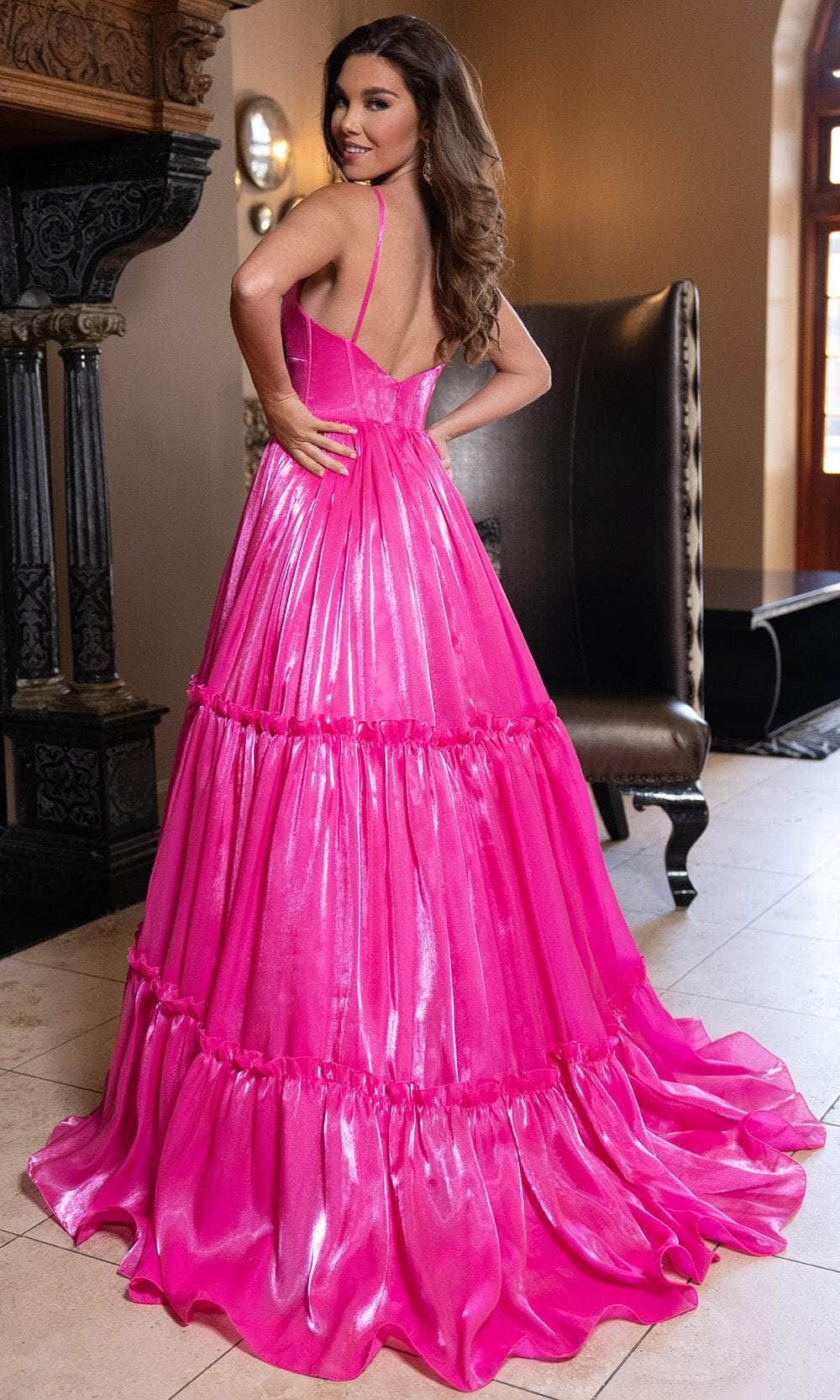 Rachel Allan 70748 - V-Neck Organza Ballgown with Corset Waist - Image 2