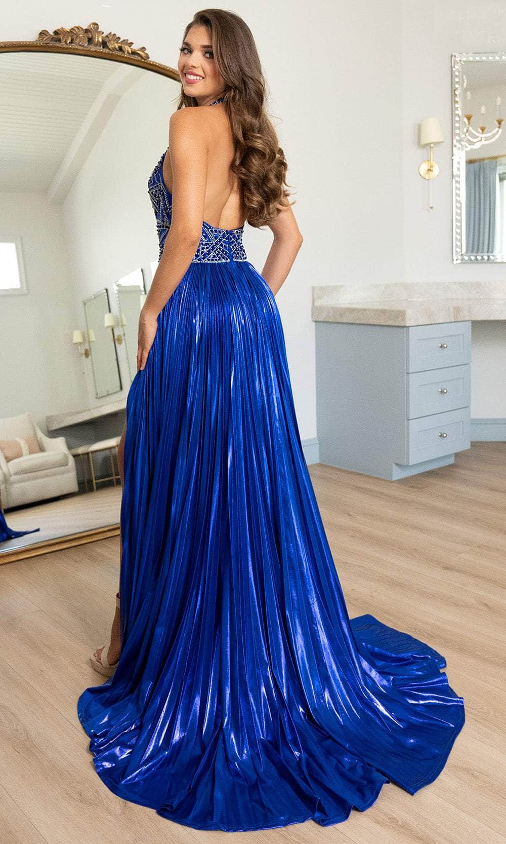 Rachel Allan 70793 - Metallic Pleated Gown with Slit - Image 13