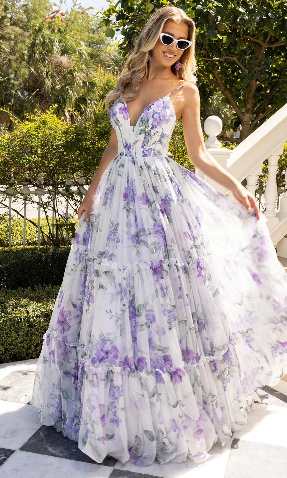 Rachel Allan 70935 - Open Back Floral Print Long Gown - Image 13
