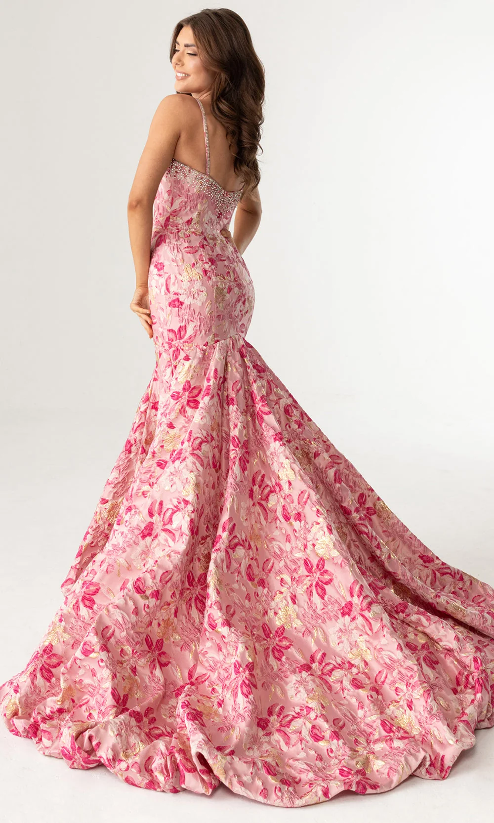 Rachel Allan 70988 - Scoop Neckline Floral Jacquard Prom Gown - Image 2