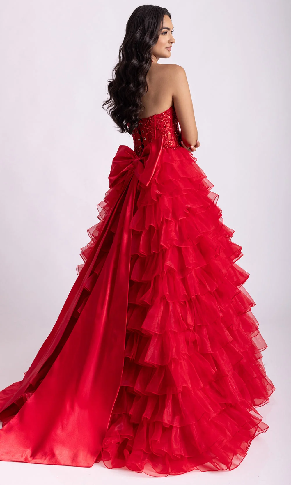 Rachel Allan 71006 - Ruffled Skirt Embellished Halter Gown - Image 4