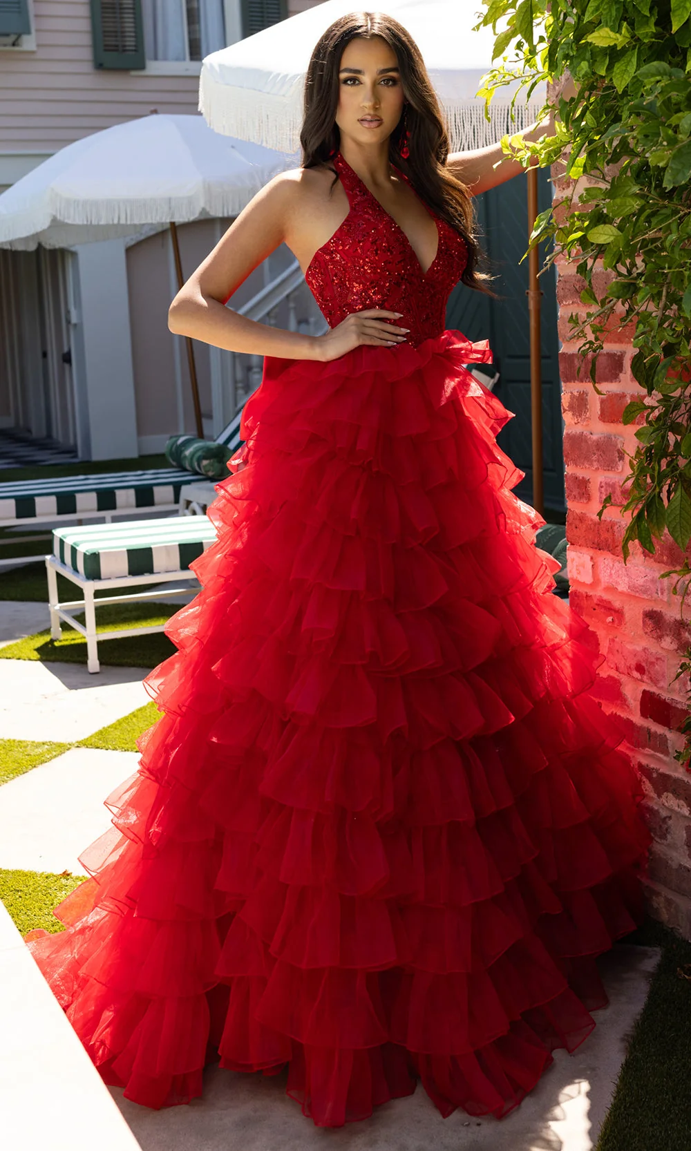 Rachel Allan 71006 - Ruffled Skirt Embellished Halter Gown - Image 5
