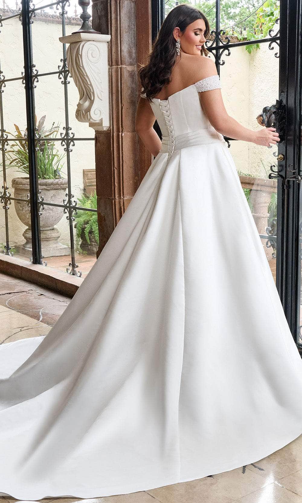 Rachel Allan RB2213 - Beaded Cap Sleeve Bridal Gown with Slit - Image 2