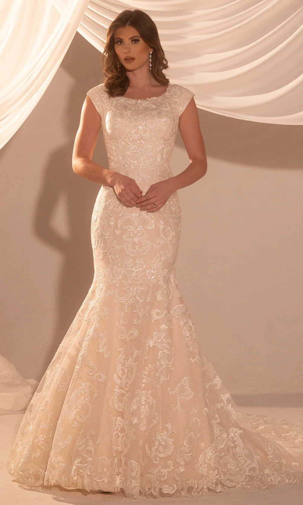 Rachel Allan RB7014 - Cap Sleeve Lace Wedding Gown