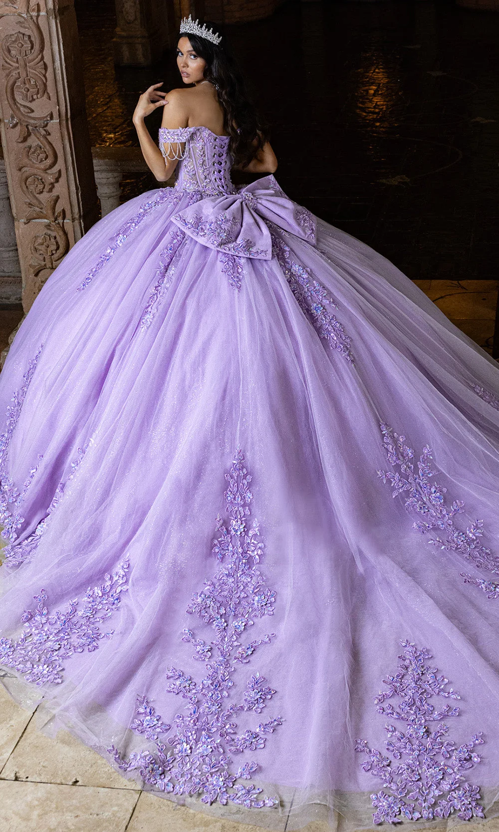 Rachel Allan RQ1165 - Floral Embroidered Puff Sleeve Tulle Gown - Image 7