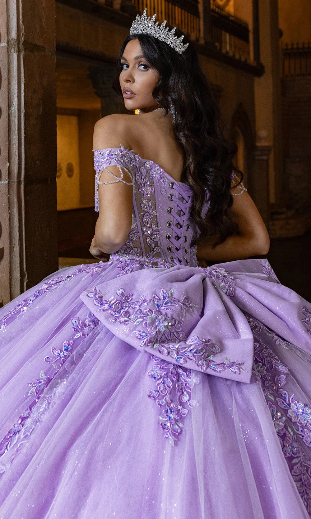 Rachel Allan RQ1165 - Floral Embroidered Puff Sleeve Tulle Gown - Image 9