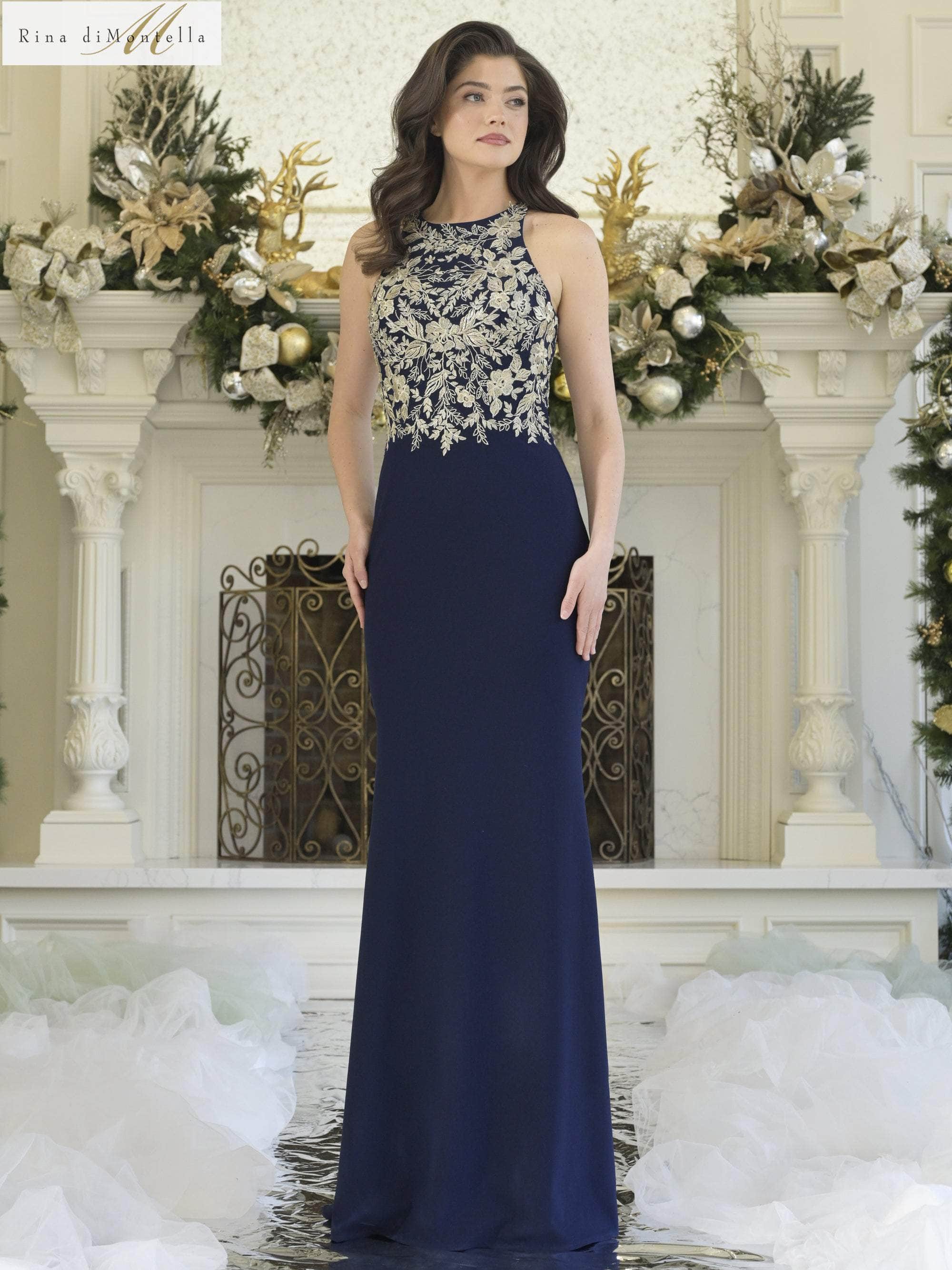 Rina Di Montella RD3345 - Halter Sheath Evening Gown