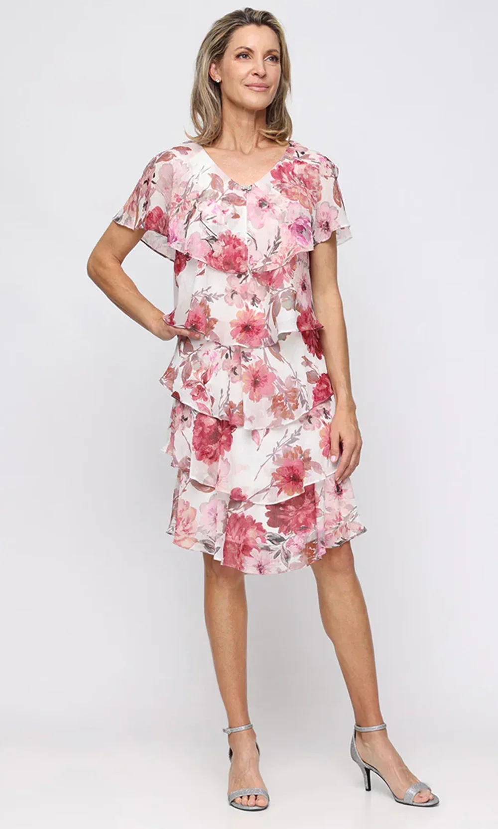 S.L. Fashions Dresses (SLNY) 9172195 - Floral Print Tiered V-Neck Dress