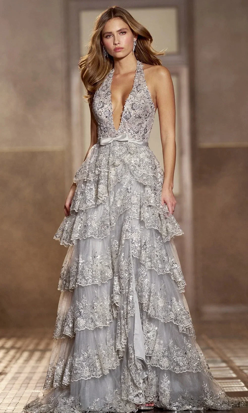 Sherri Hill 56706 - Beaded Lace Halter Evening Dress
