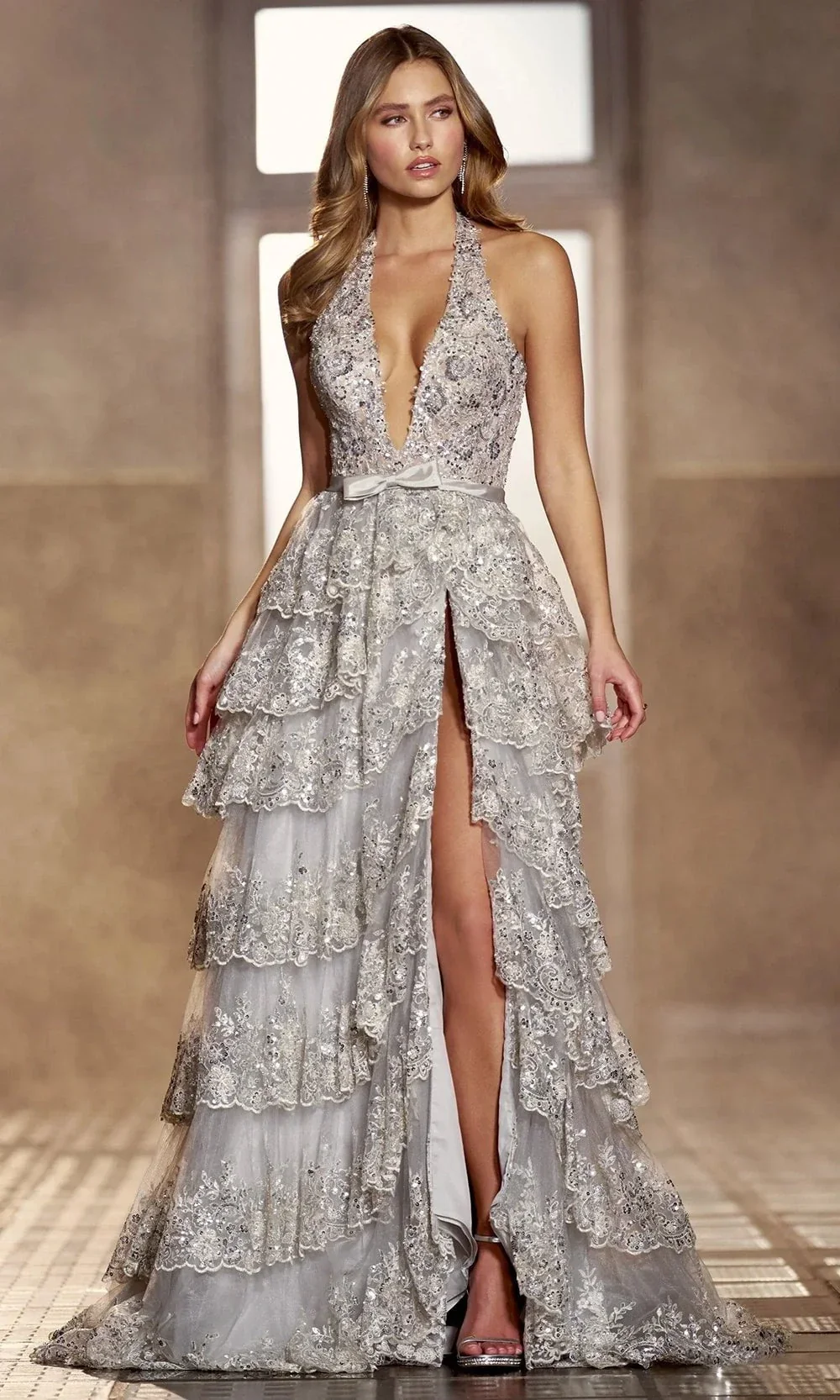 Sherri Hill 56706 - Beaded Lace Halter Evening Dress - Image 3