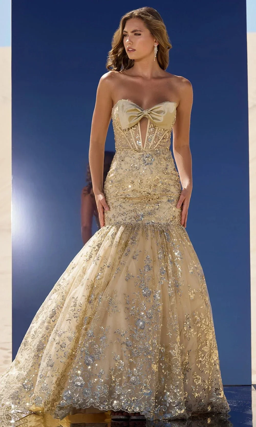 Sherri Hill 56775 - Sequin Embroidered Gown with Bow Detail - Image 3