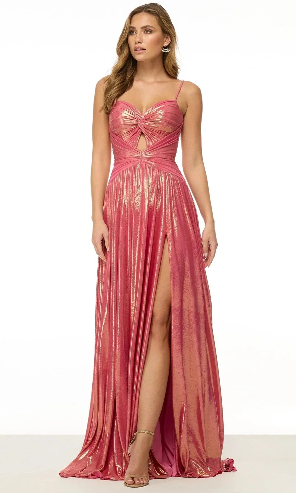 Sherri Hill 57167 - Spaghetti Strap Ruched Metallic Dress - Image 3