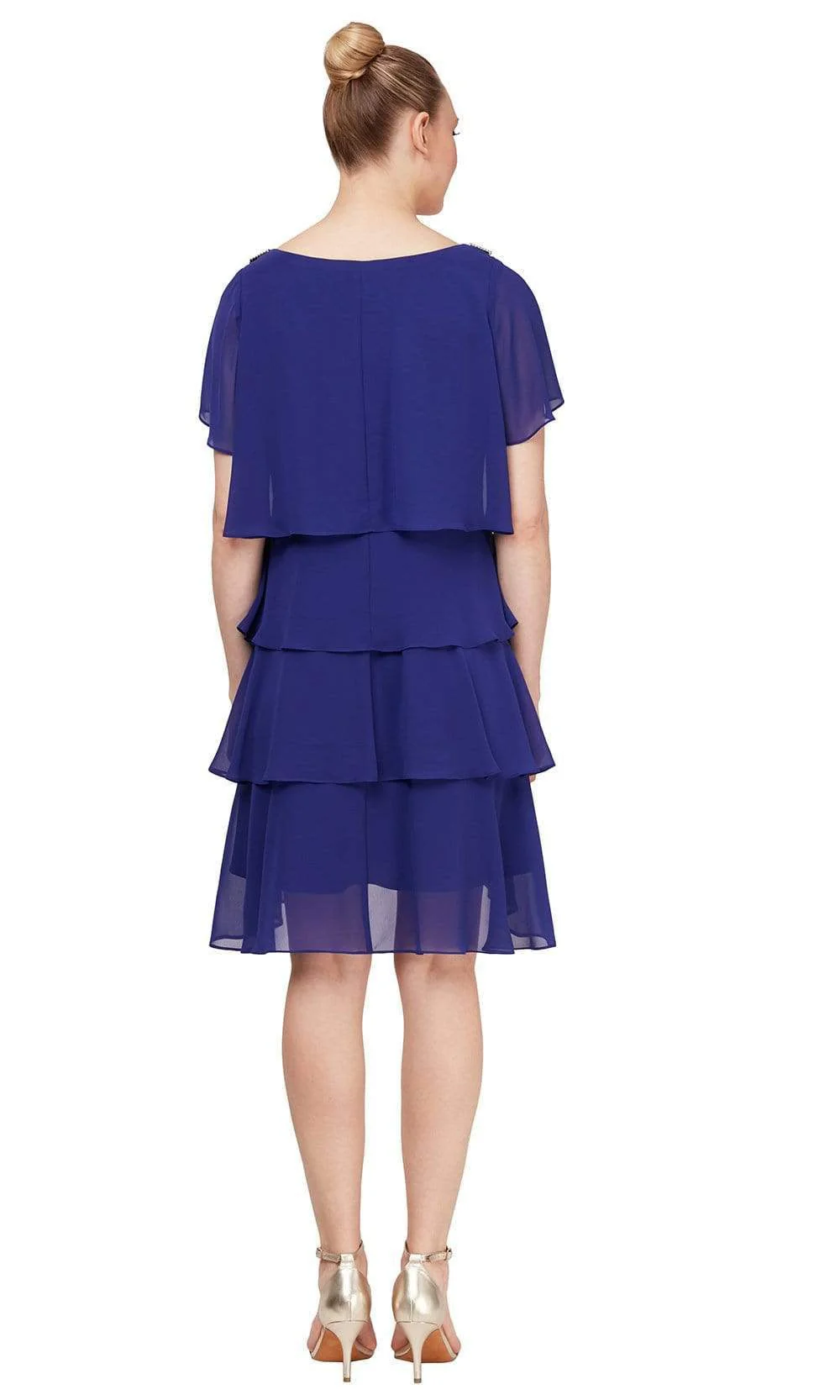 S.L. Fashions - 9170650SC Short Chiffon Tiered Midi Dress - Image 2