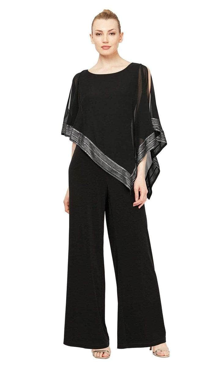 S.L. Fashions 9177331 - Embellished Cape Formal Jumpsuit