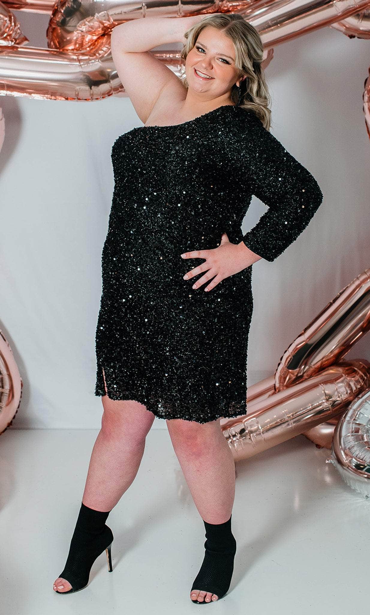 Sydney's Closet SC8112 -One Shoulder Sequin Cocktail Dress - Image 6