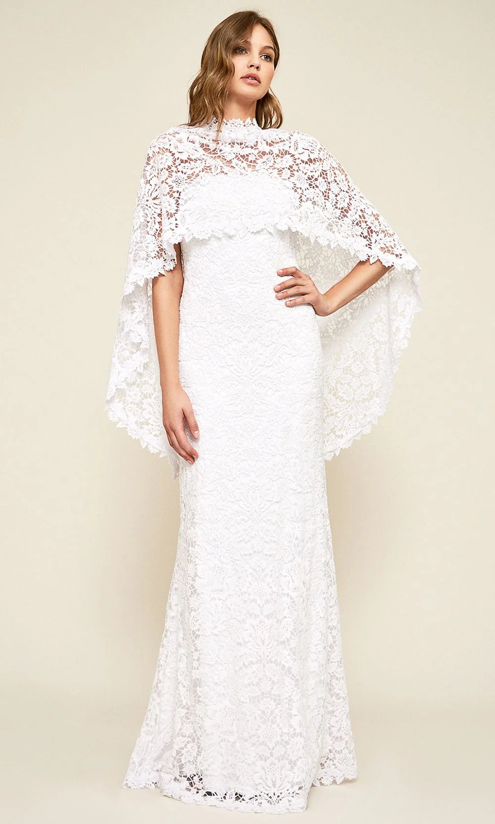 Tadashi Shoji BCR18860LBR - Raleigh Strapless Capelet Sheath Long Gown