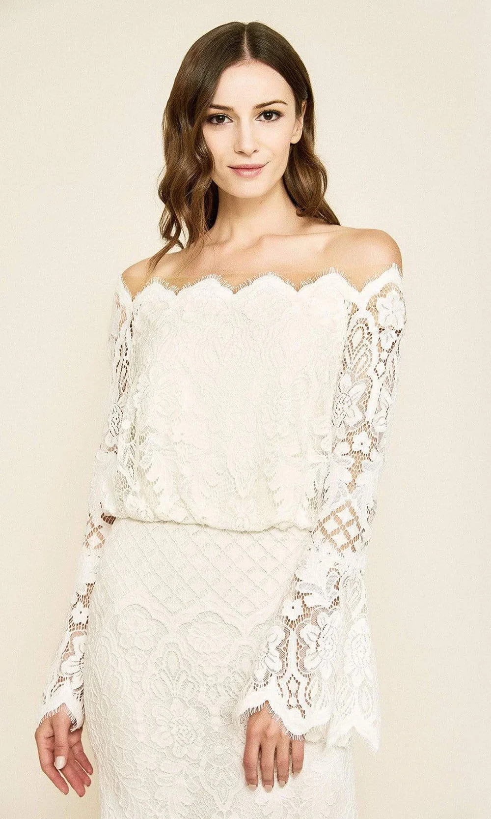 Tadashi Shoji - BGK19195LBRSC Lace Off Shoulder Jersey Gown - Image 3