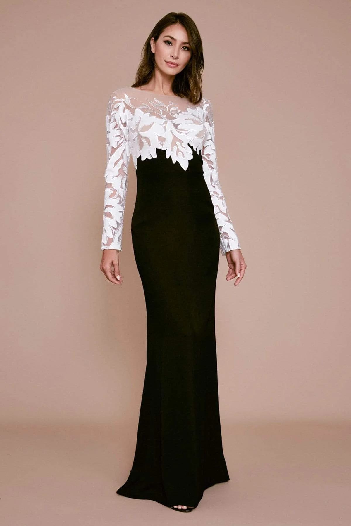 Tadashi Shoji - BLK19742L Sheer Embroidered Long Sleeve Evening Gown - Image 2