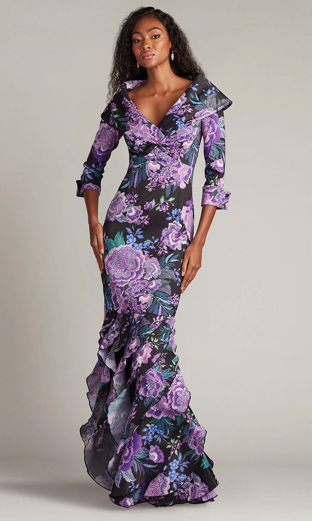 Tadashi Shoji CII25479L - Blythe Floral Portrait Collar Evening Gown