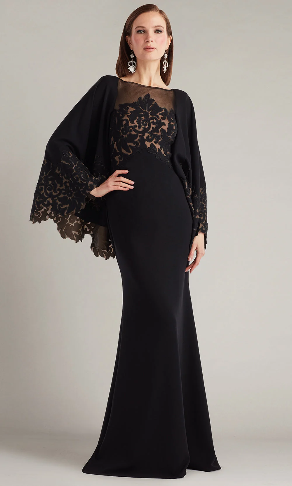 Tadashi Shoji CIN25506L - Delgado Laser-Cut Capelet Sheath Long Gown - Image 3