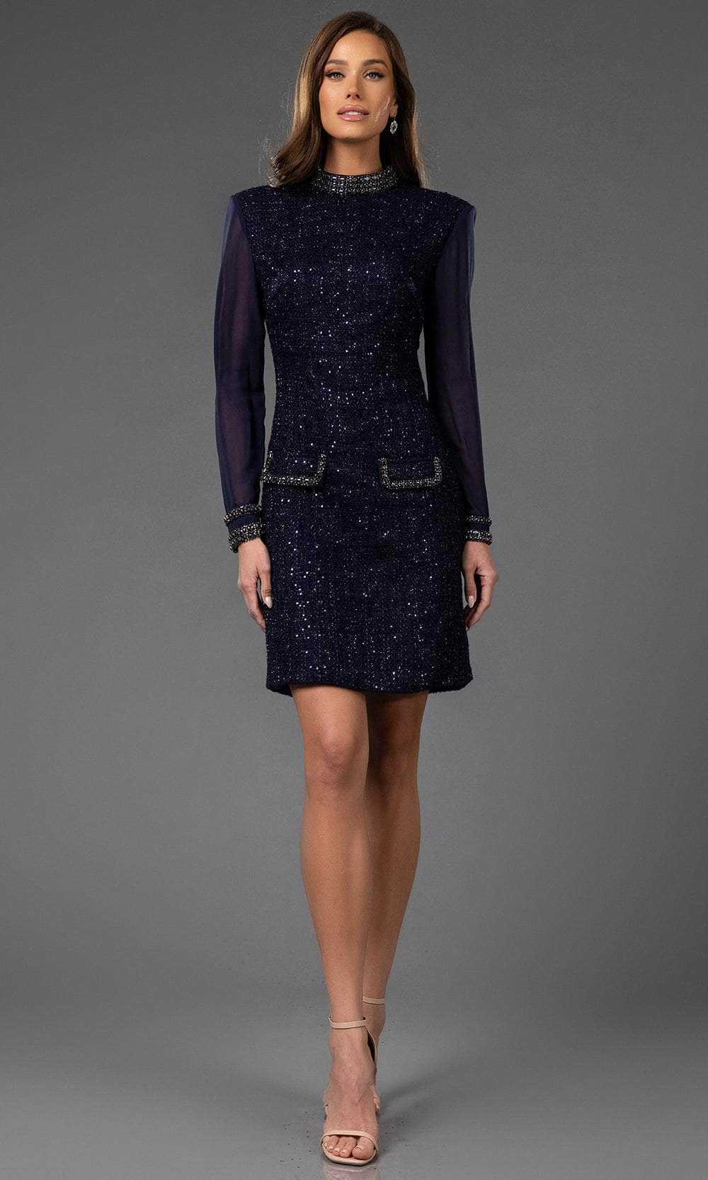 Terani Couture 251C4157 - Tweed High Neck Cocktail Dress - Image 7