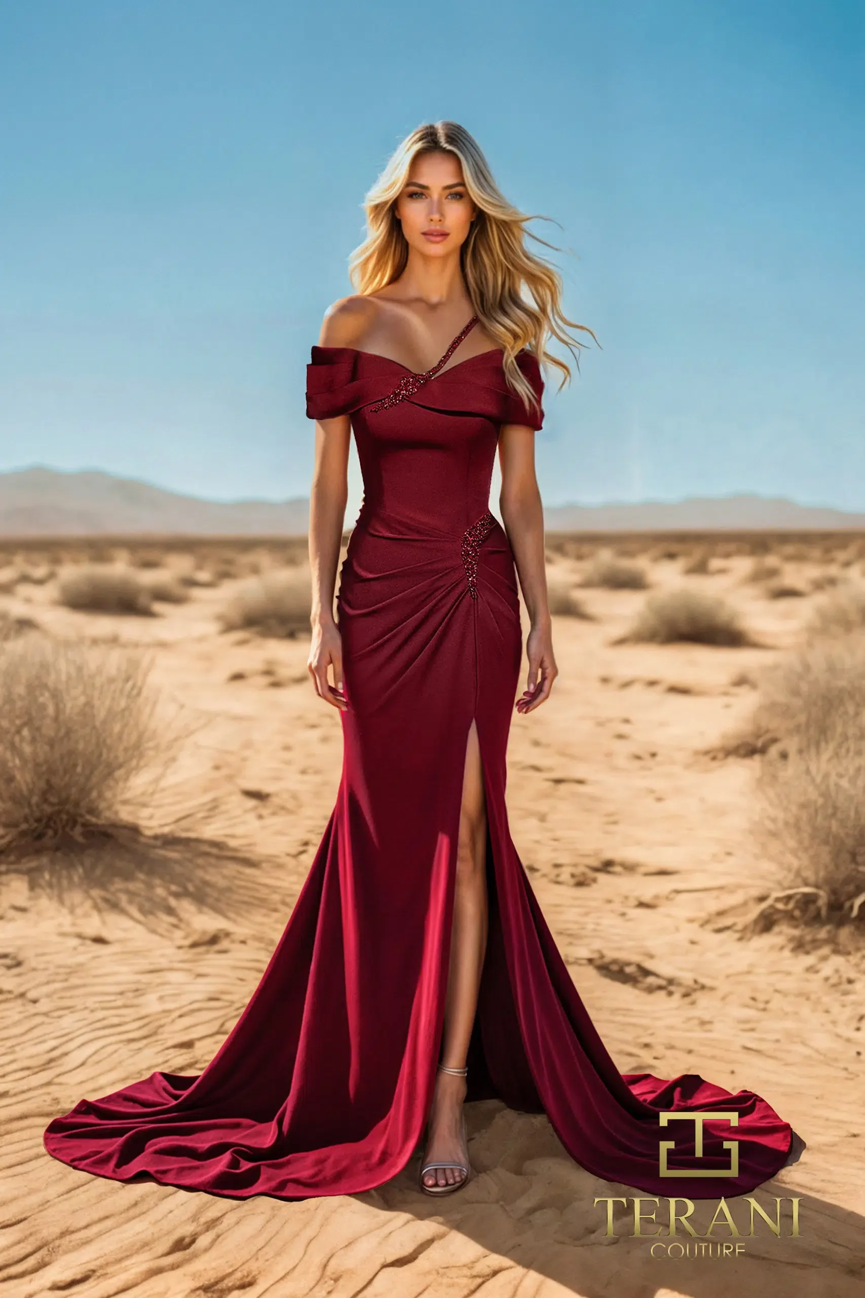 Terani Couture 251E4587 - Ruched Skirt Short Sleeve Evening Dress - Image 3