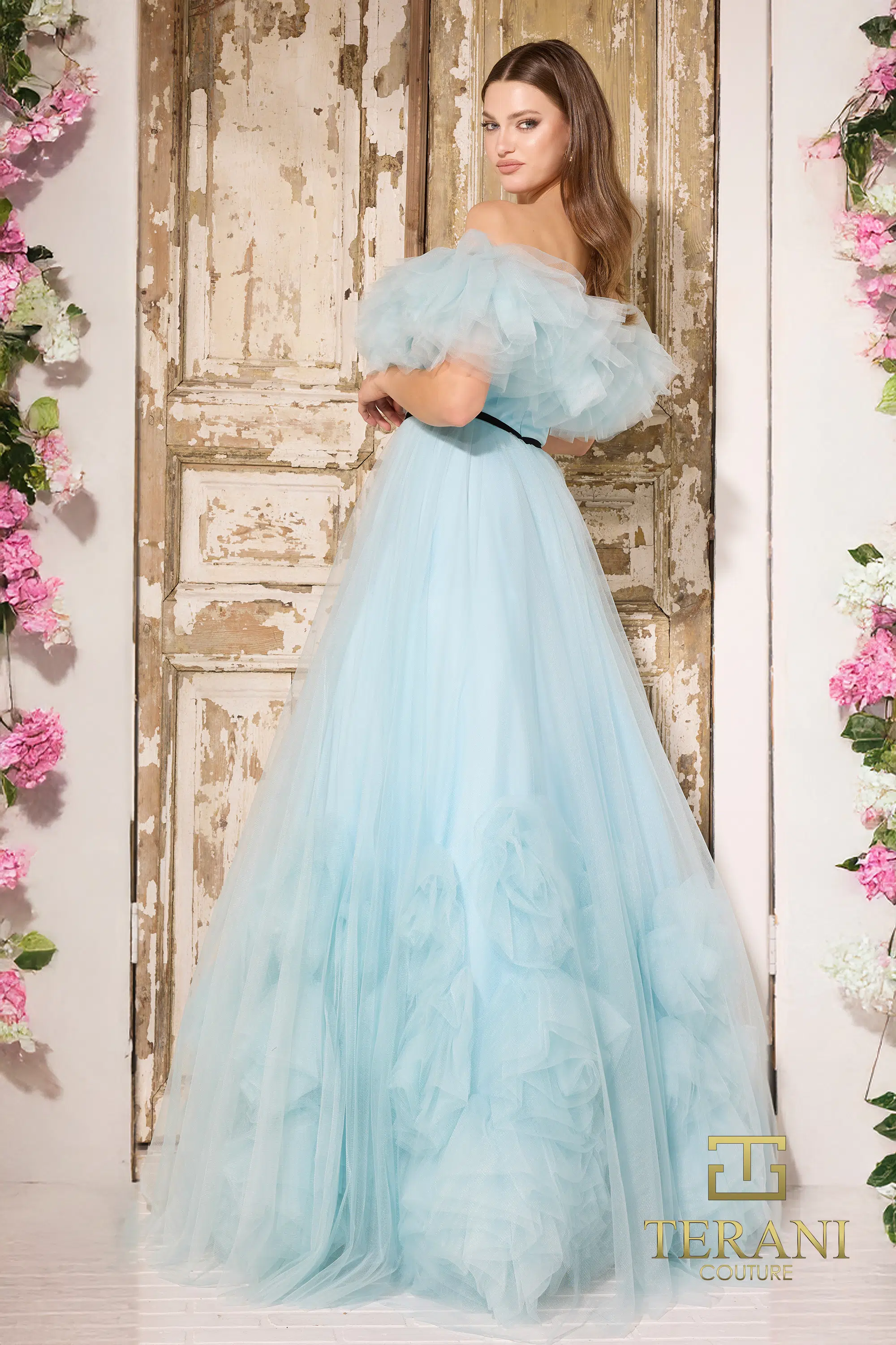 Terani Couture 251P4090 - Ruffled Straight Neck Ballgown - Image 4