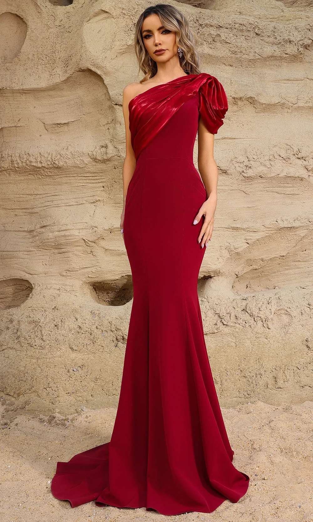 Terani Couture 252E5514 - One Shoulder Puff Sleeve Gown