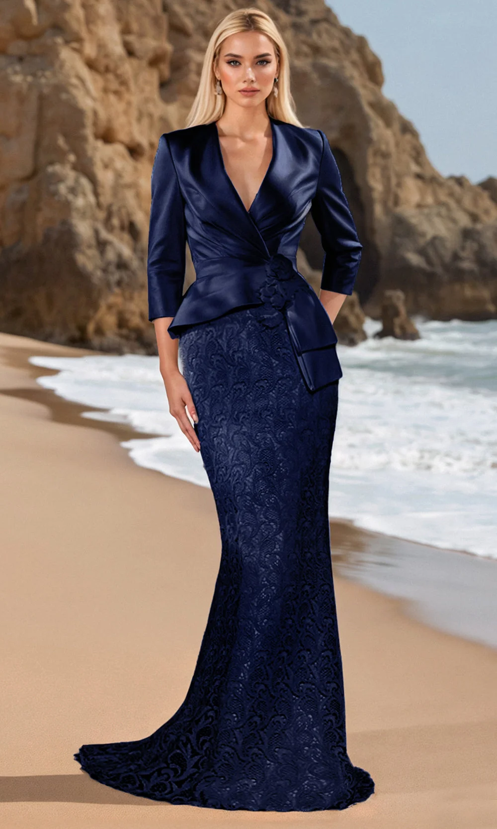 Terani Couture 252M5310 - Three-Quarter Sleeve Lace Gown - Image 3