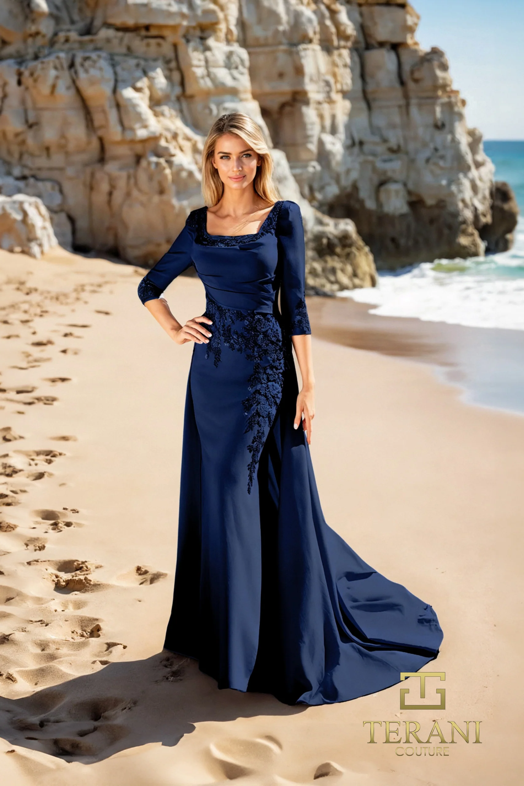 Terani Couture 252M5338 - Elegant Quarter Sleeve Overskirt Gown - Image 5