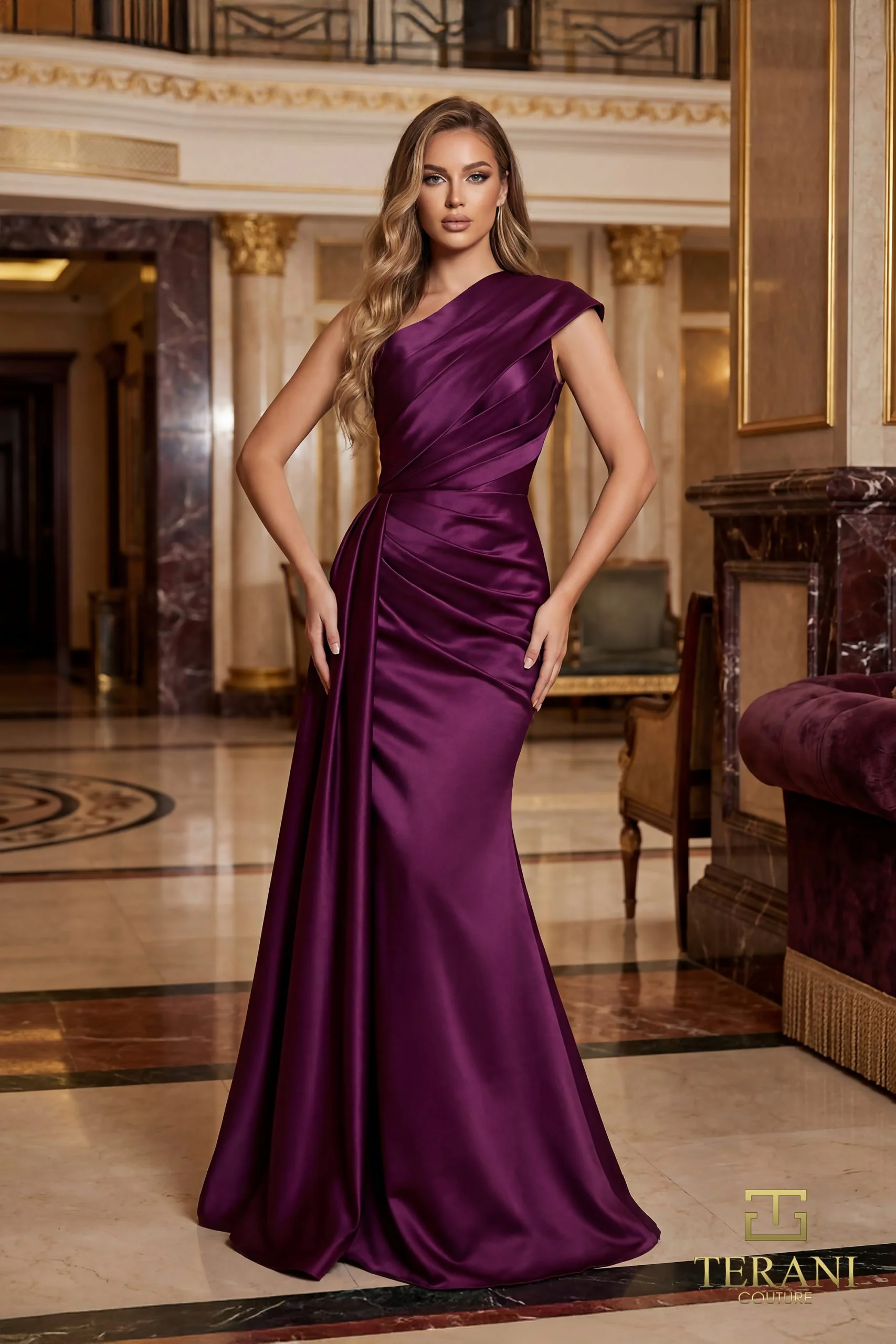Terani Couture 261M6411 - One Side Neckline Ruched Evening Gown - Image 4