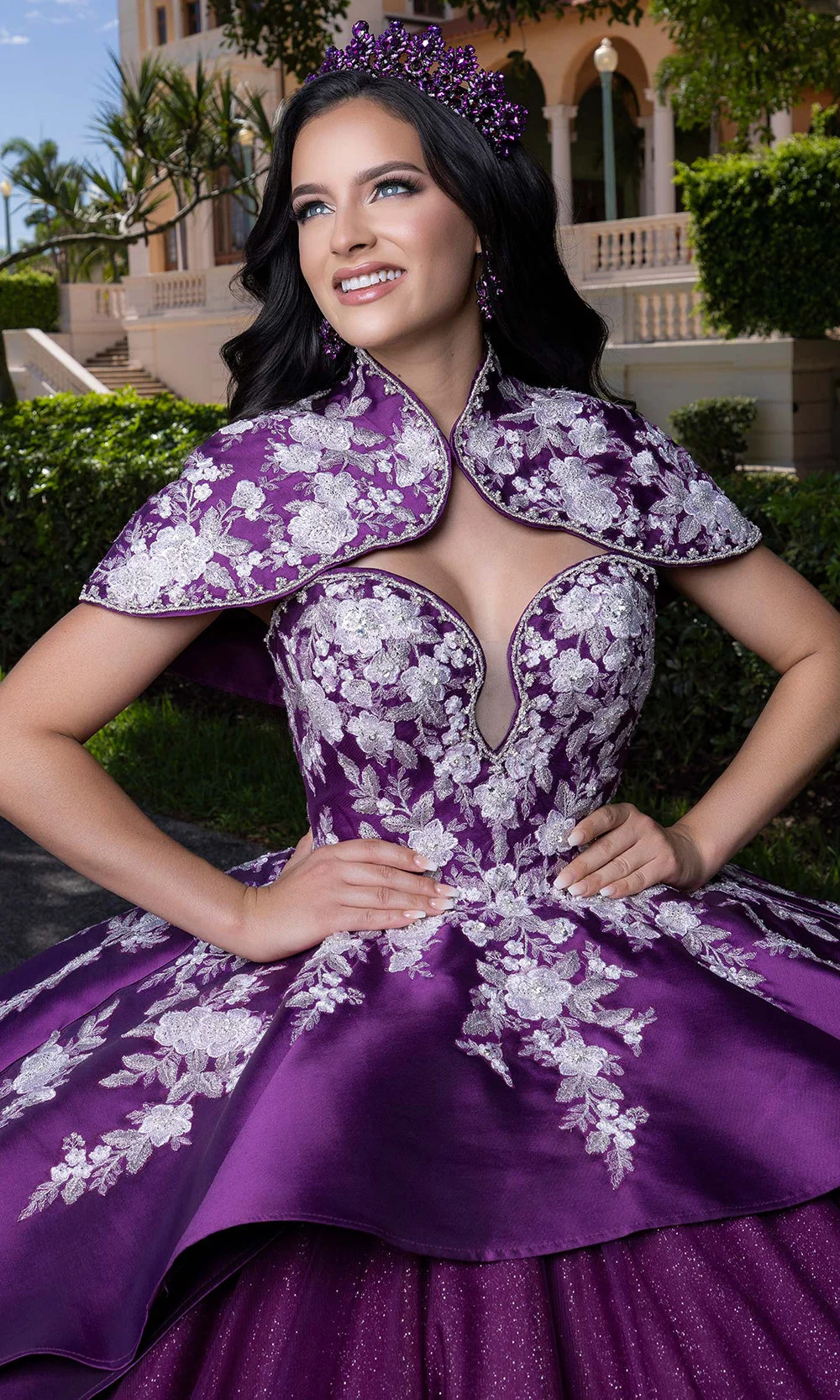 Vizcaya by Mori Lee 4080016 - Embroidered Floral Plunging Sweetheart Gown - Image 3
